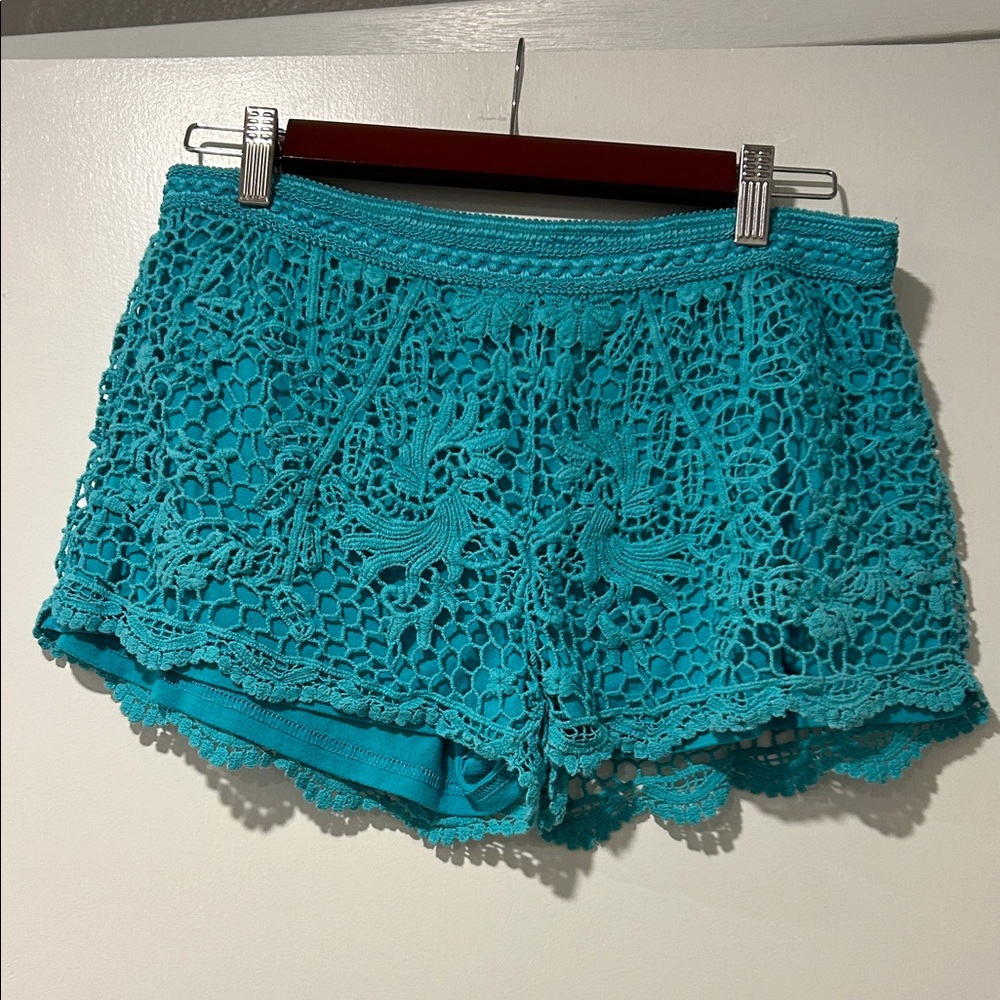 Mossimo Supply Co Crochet Swim Shorts in Teal/Turquoise Size Large